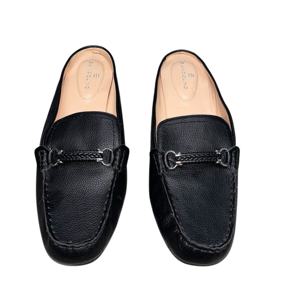 Bandolino Shoes - Bandolino Neutral Black Leather Square Toe Slip On Mules Flats 10